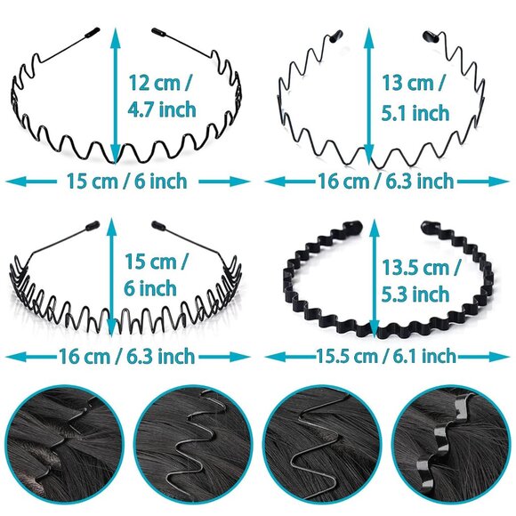 ⚡Men B-New 8pcs Metal Fashion Unisex Wavy Outdoor Sports Simple Elastic Headband - Picture 3 of 7